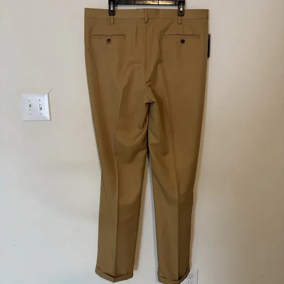 NWT Roundtree & Yorke Pants Travel Smart Mens Tall 38x36 Dress Tan Pleated - Picture 5 of 12
